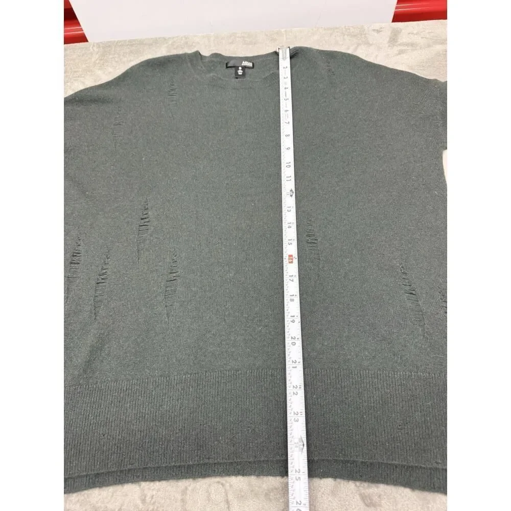 AQUA 100% Cashmere Distressed Sweater XS Green Slouchy Pullover Soft Knit - Picture 10 of 11